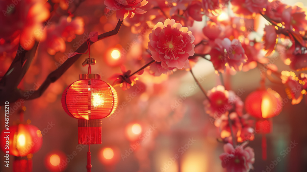 Chinese new year festive background with red decoration Generative AI Chinese new year festive background with red decoration Generative AI
