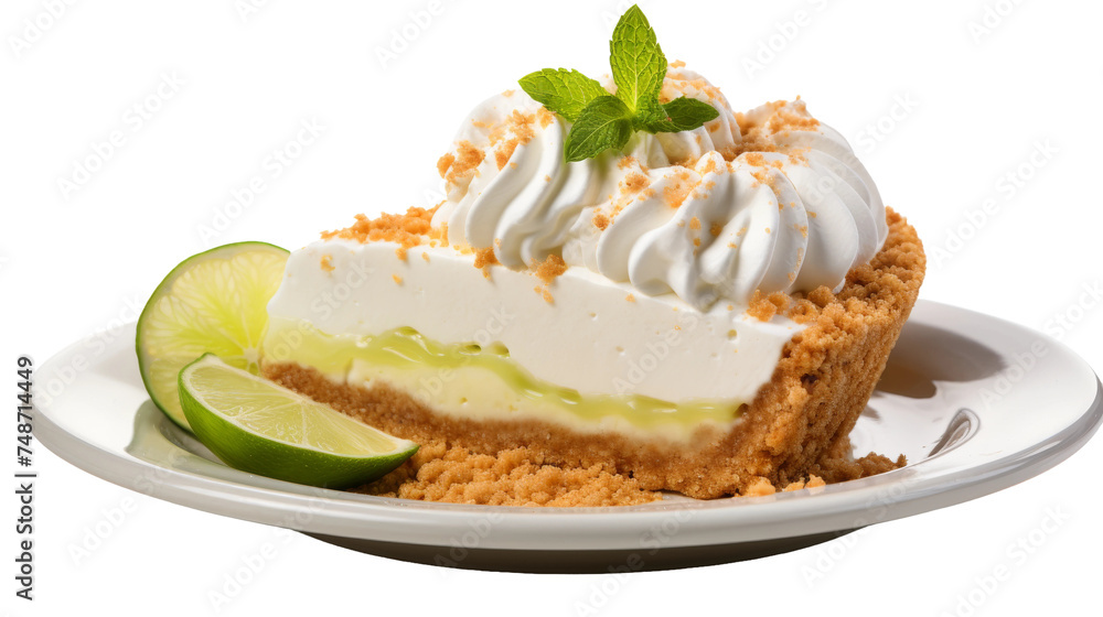 Classic Key Lime Pie Slice on white background Classic Key Lime Pie Slice on white background