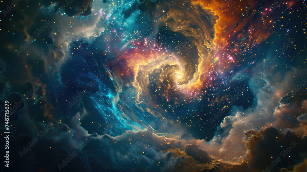 Vibrant Colorful Space Galaxy Cloud Nebula, A Stunning Stary Night Cosmos Universe Science Astronomy Supernova Background Wallpaper Generative AI - obrazy, fototapety, plakaty 