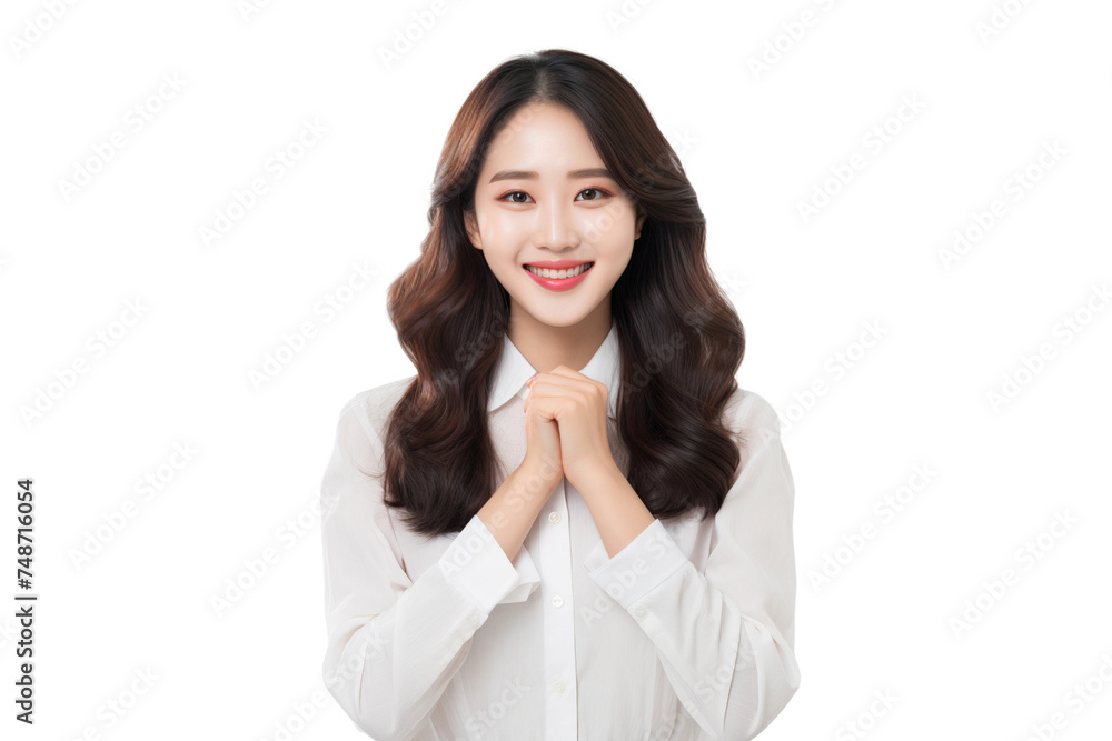 Beautiful happy Korean model with natural skin, isolated on transparent background Beautiful happy Korean model with natural skin, isolated on transparent background