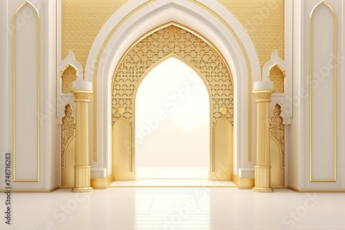 Ramadan kareem or eid al fitr  background with golden arch  with golden arabic pattern  background for holy month of muslim community Ramadan Kareem Generative AI