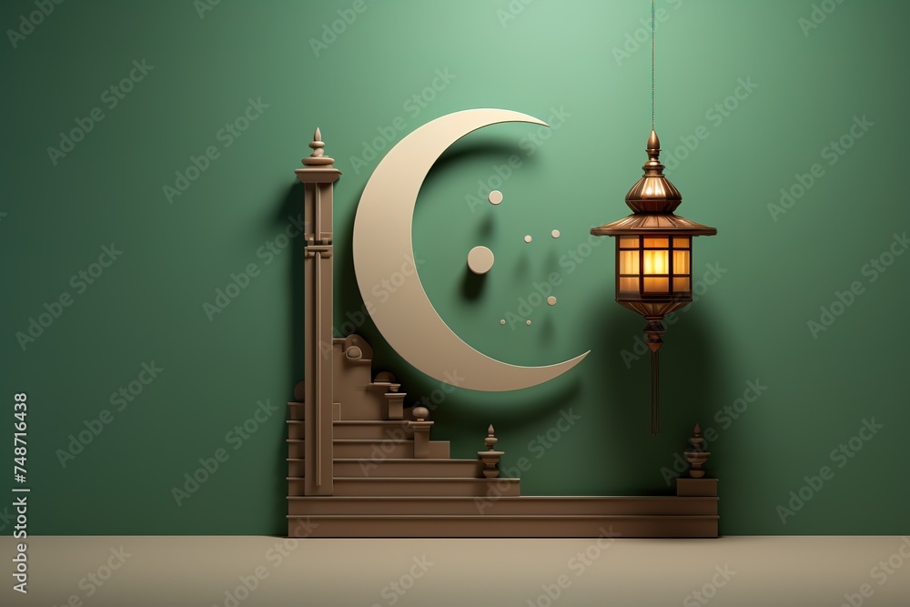 Golden Lantern with gold pattern design decoration Islamic style Generative AI Golden Lantern with gold pattern design decoration Islamic style Generative AI