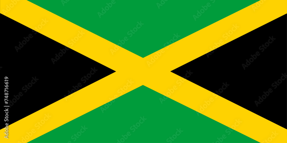 Close-up of black, yellow and green national flag of Caribbean country of Jamaica. Illustration made March 1st, 2024, Zurich, Switzerland. - obrazy, fototapety, plakaty 