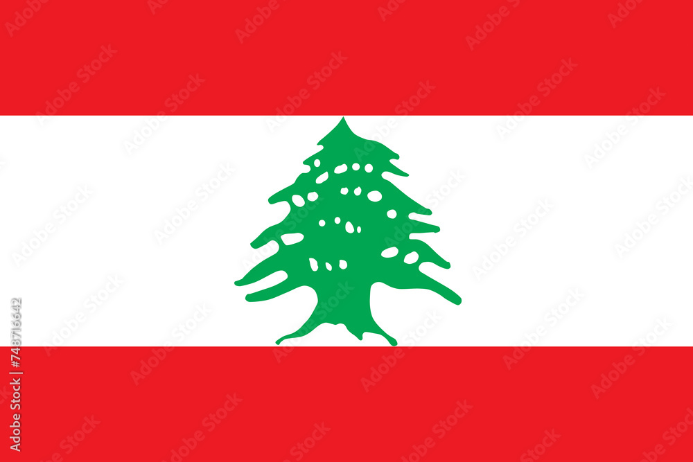 Fototapeta premium Close-up of red, white and green national flag of Asina country of Lebanon with cedar tree. Illustration made March 1st, 2024, Zurich, Switzerland.