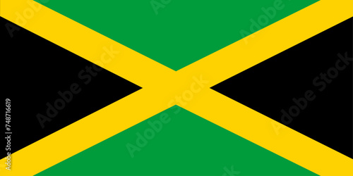 Close-up of black, yellow and green national flag of Caribbean country of Jamaica. Illustration made March 1st, 2024, Zurich, Switzerland. photo