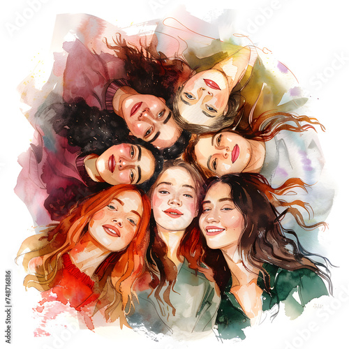 Happy women group for International Women’s day , watercolor style illustration.