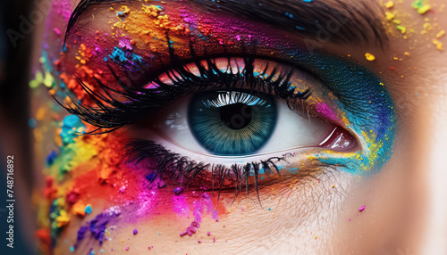 Bright Eye Makeup in Paint Dust , happy holi indian concept
