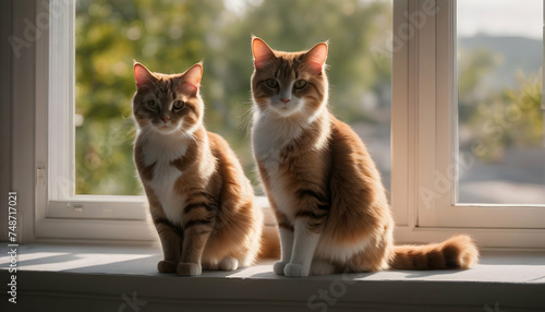 Two cats on window photo