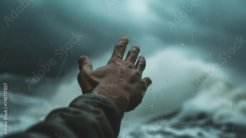 A supportive hand reaching out to lift someone from a storm of anxiety
