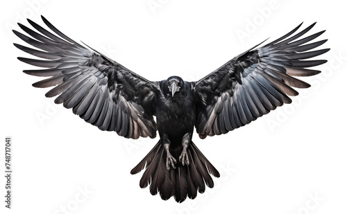 Flying crow isolated on transparent background. Generative AI. © chones