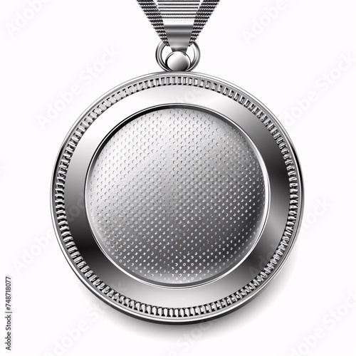 Champion silver medal with with a concentric circle texture pattern and ribbon vector illustration on white background