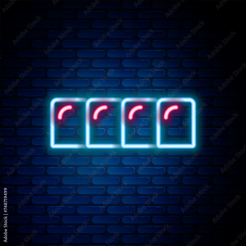 Glowing neon line Dentures model icon isolated on brick wall background. Teeth of the upper jaw. Dental concept. Colorful outline concept. Vector Glowing neon line Dentures model icon isolated on brick wall background. Teeth of the upper jaw. Dental concept. Colorful outline concept. Vector
