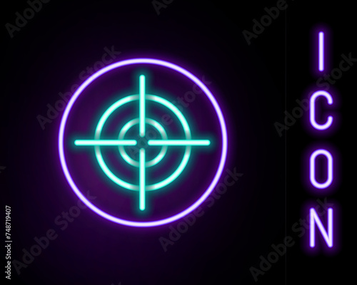 Glowing neon line Target sport icon isolated on black background. Clean target with numbers for shooting range or shooting. Colorful outline concept. Vector