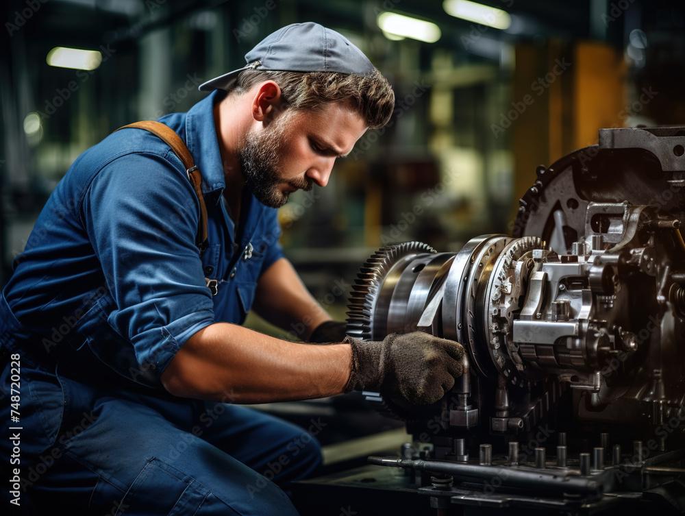 Male mechanical engineer operating industrial lathe machine. Mechanical technician operative of machine in factory. Male mechanical engineer operating industrial lathe machine. Mechanical technician operative of machine in factory.