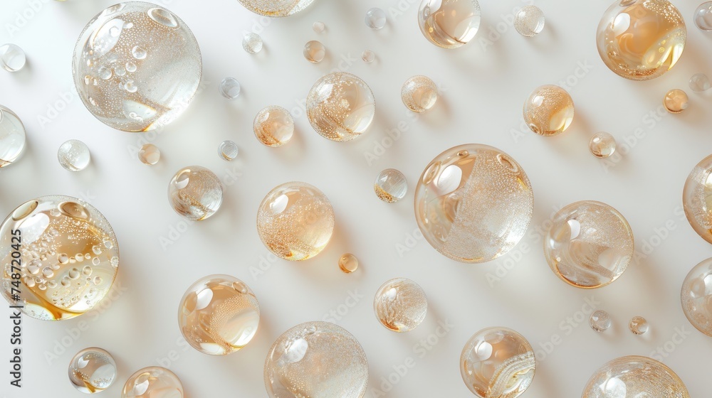 Golden Serum Bubbles on Transparent Surface Skincare Golden Serum Bubbles on Transparent Surface Skincare