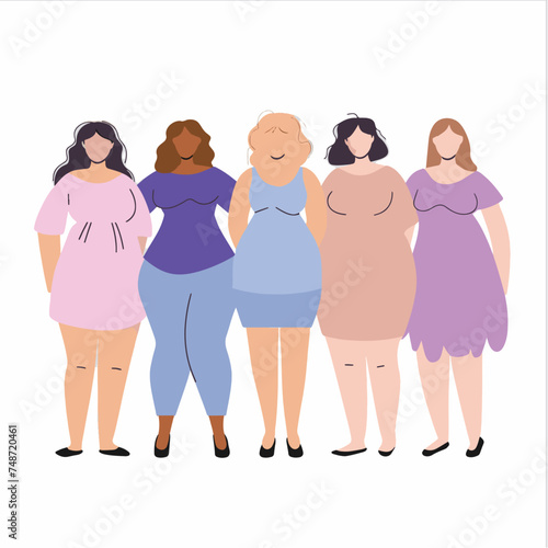 A group of plus size women, body positive vector illustration
