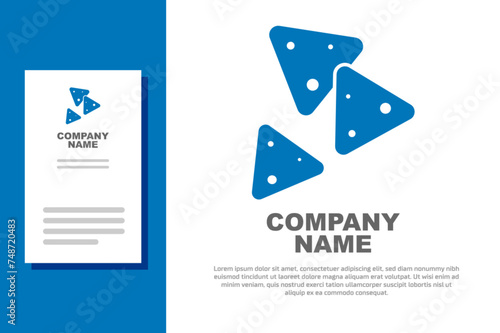 Blue Nachos icon isolated on white background. Tortilla chips or nachos tortillas. Traditional mexican fast food. Logo design template element. Vector