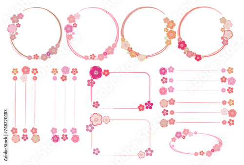 ピンクの和風のフレーム　ベクターセット