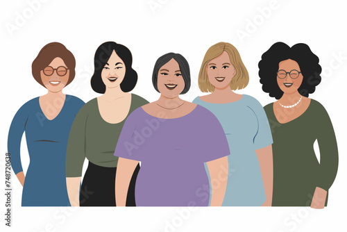 A group of plus size women, body positive vector illustration