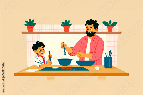 Joyful Cooking Session with Dad and Child at Home