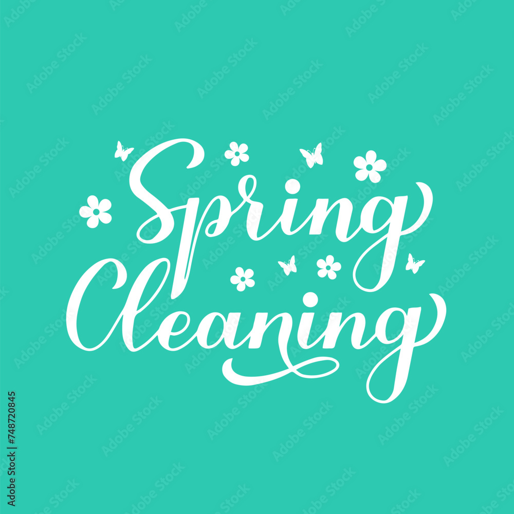Spring cleaning calligraphy hand lettering. Vector template for typography poster, banner, logo design, flyer, etc.