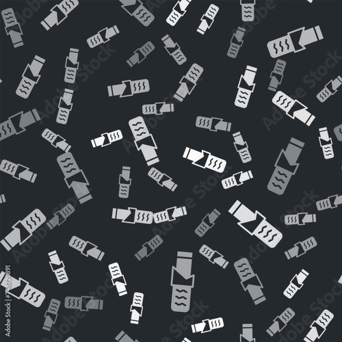 Grey Protein sport bar icon isolated seamless pattern on black background. Energy snack icon. Organic sweets. Vector