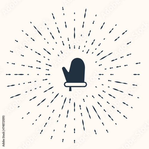 Grey Oven glove icon isolated on beige background. Kitchen potholder sign. Cooking glove. Abstract circle random dots. Vector