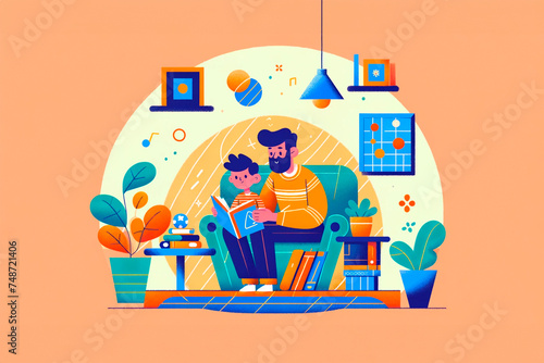 Cozy Father and Child Reading Time at Home