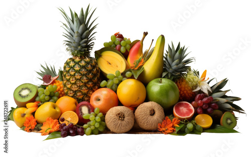 Picturesque Arrangement of Assorted Tropical Fruits on white background