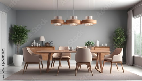 Dining room interior design isolated on transparent background.3d rendering 