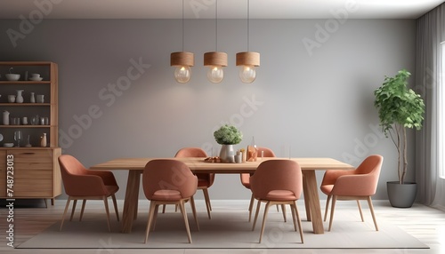 Dining room interior design isolated on transparent background.3d rendering 