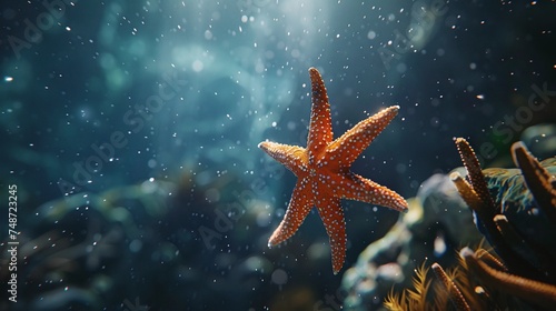 marine wildlife photography: closeup of starfish in deep sea environment © CinimaticWorks