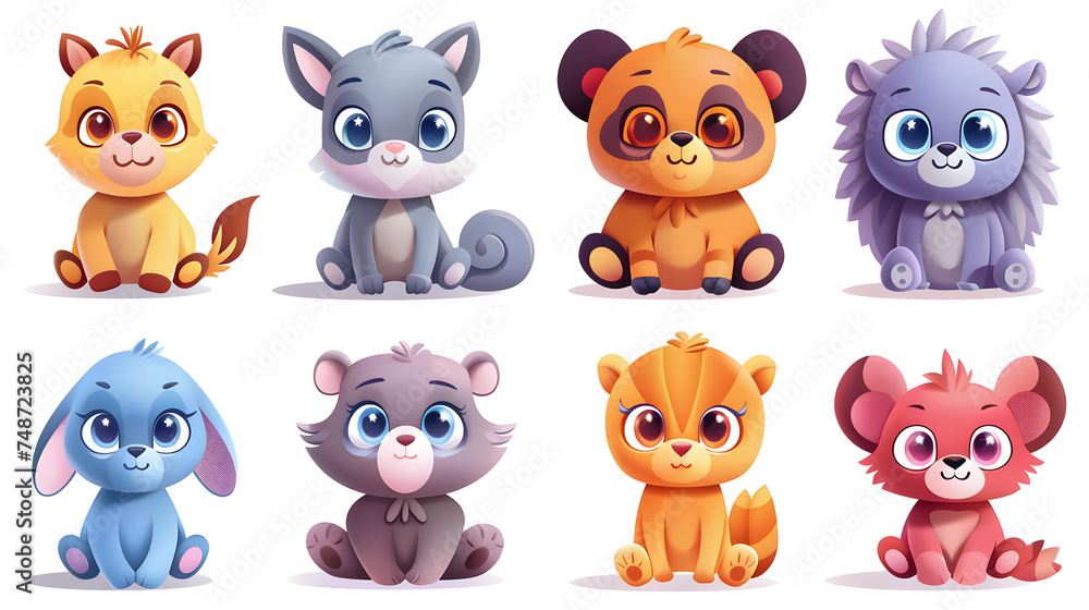 colorful set of little cartoon animals characters colorful set of little cartoon animals characters