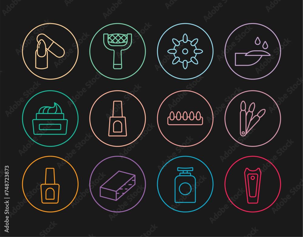 Set line Nail cutter, False nails, Bottle of polish, file, and icon. Vector Set line Nail cutter, False nails, Bottle of polish, file, and icon. Vector