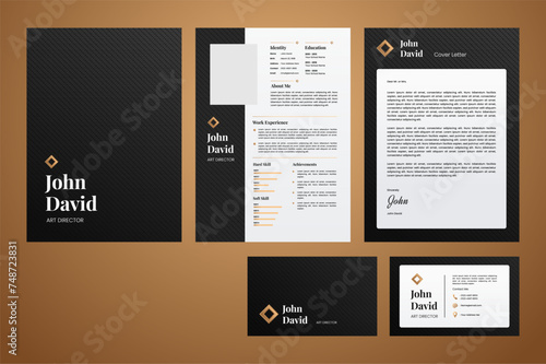 Luxury Fancy elegant black and gold resume, cover letter, and business card template