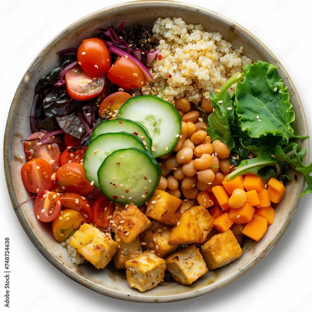 Buddha bowl filled with a variety of colorful and nutritious ingredients, protein, vegetables and carbohydrates. Buddha bowl filled with a variety of colorful and nutritious ingredients, protein, vegetables and carbohydrates.