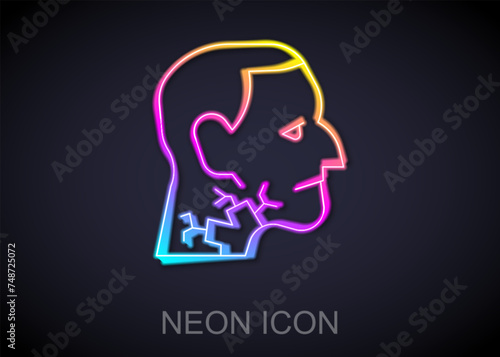 Glowing neon line Throat cancer icon isolated on black background. Laryngeal cancer. Vector