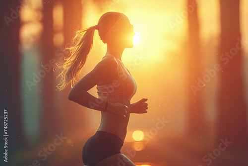 woman Jogging at Sunrise in Nature