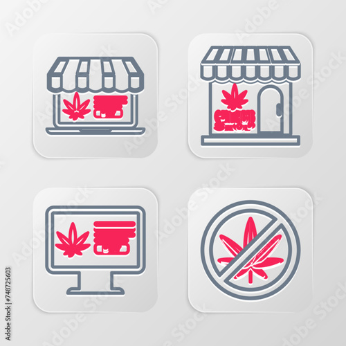 Set line Stop marijuana, Online buying, Marijuana and cannabis store and icon. Vector