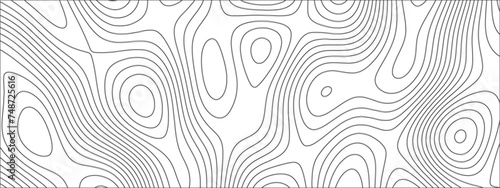 Abstract Topographic line art background. Mountain topographic terrain map background with white shape lines.Geographic map conceptual design.Black on white contour height lines. 