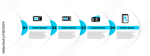 Set line Translator book, Bus ticket, Ticket and icon. Vector