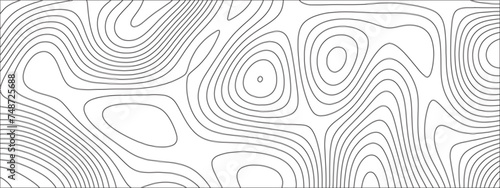 Abstract Topographic line art background. Mountain topographic terrain map background with white shape lines.Geographic map conceptual design.Black on white contour height lines. 
