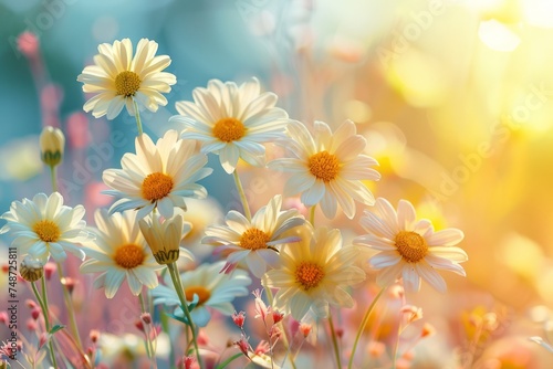 Mother's Day special with watercolor daisies and bright bokeh background