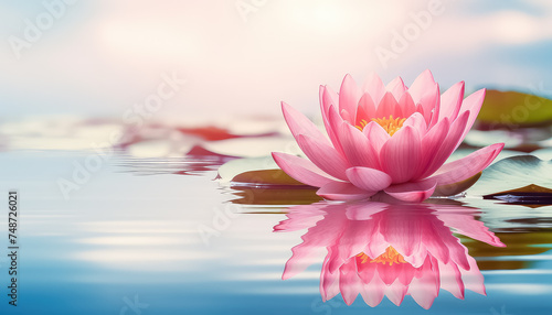 Pink Lotus in Clear Water