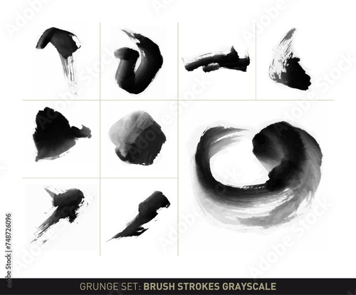 Grunge set: Dynamic brush stroke movements in grayscale vectorized