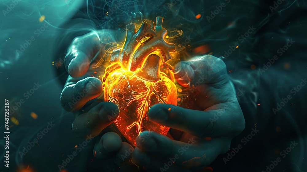 human heart pulse concept: glowing life force within the heart, representing vitality and wellness human heart pulse concept: glowing life force within the heart, representing vitality and wellness