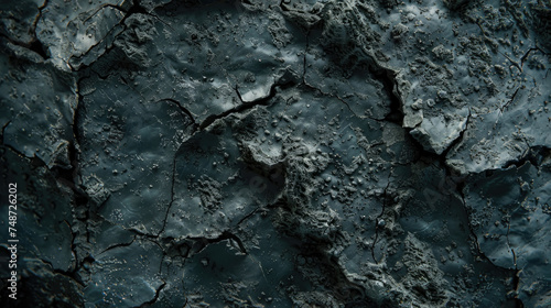 A detailed close-up of a single rock against a stark black background, showcasing its texture and unique features photo