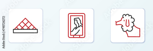 Set line Poodle dog, Louvre museum and Portrait in icon. Vector