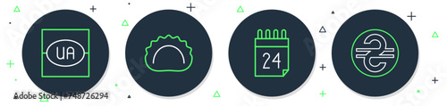 Set line Dumplings, Independence day of Ukraine, Flag and Ukrainian hryvnia icon. Vector