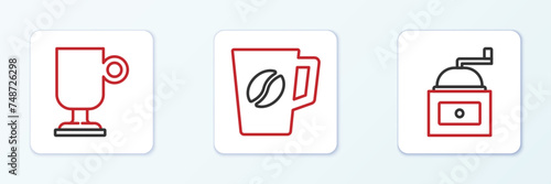 Set line Manual coffee grinder, Irish and Coffee cup icon. Vector